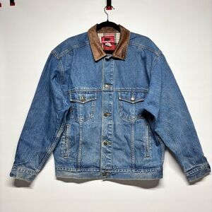 ✨ Marlboro Vintage Denim Jacket with Leather Collar – Size L